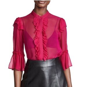 ALICE + OLIVIA Odele Ruffled Trim Silk Chiffon Blouse Sz XS